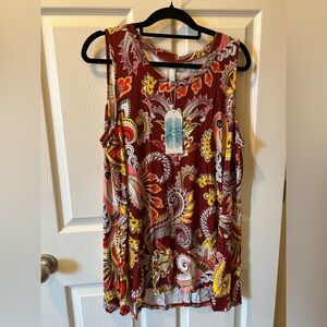 Awuliffan 3xL Paisley Sleeveless Top - Multicolor Maroon & Yellow. Stretchy. NWT